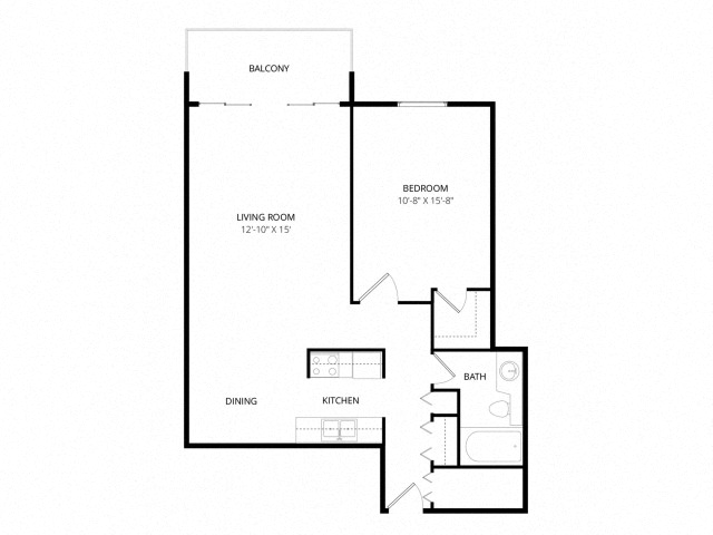 Floor plan for 1 bed, 1 bath, 730 sqft